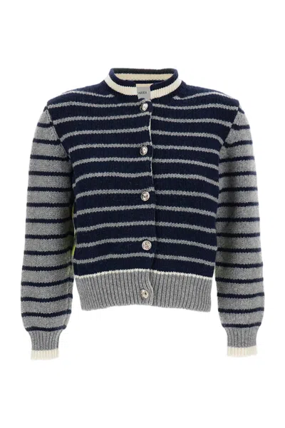 Barrie Multicolor Striped Jewel Button Wool-cashmere Cardigan In Blue