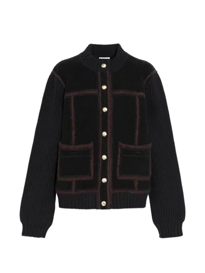 Barrie Panelled Rib-knit Cardigan In Black