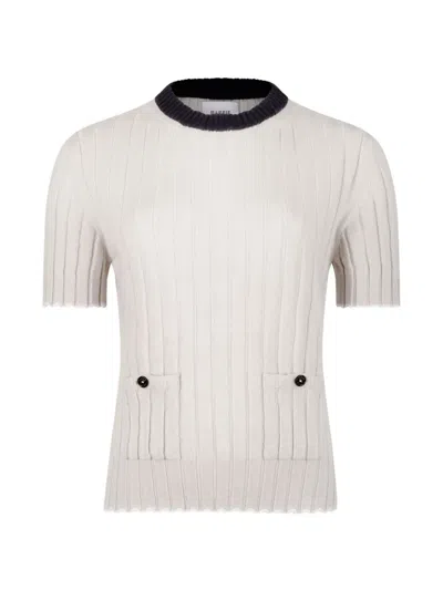 Barrie Pocket Ribbed Knitted Pullover In White