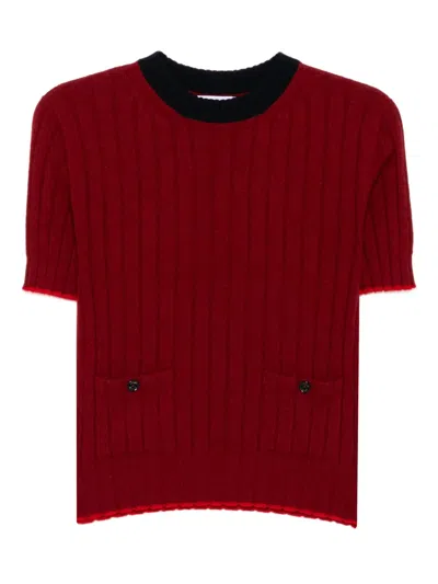 Barrie Ribbed Top In Red