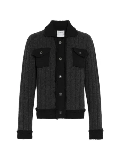 Barrie Ribbed-knit Denim-effect Jacket In Black