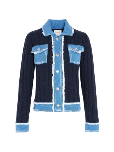 Barrie Ribbed-knit Frayed-edge Jacket In Blue