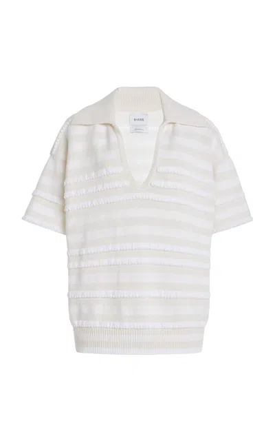 Barrie Ruffle-striped Cashmere Polo Top