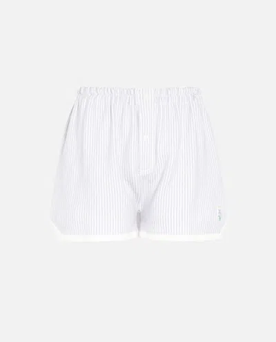 Barrie Sky Blue Cotton Stripe Shorts In White