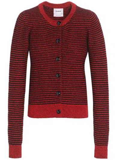 Barrie Striped Cardigan In Cardinal /  Black