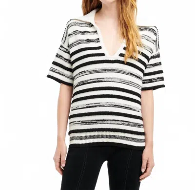 Barrie Striped Cashmere And Cotton Polo Top In Niveous/black In Multi