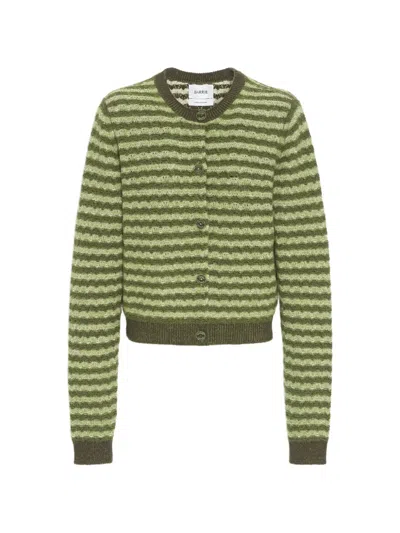 Barrie Striped Cashmere Cardigan In Green