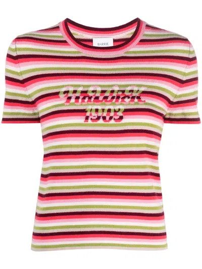 Barrie Striped Cashmere Top In Red