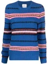 Barrie Striped Crochet-knit Cashmere Jumper In Blue