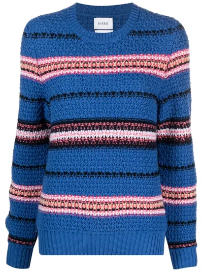 Barrie Striped Crochet-knit Cashmere Jumper In Blue