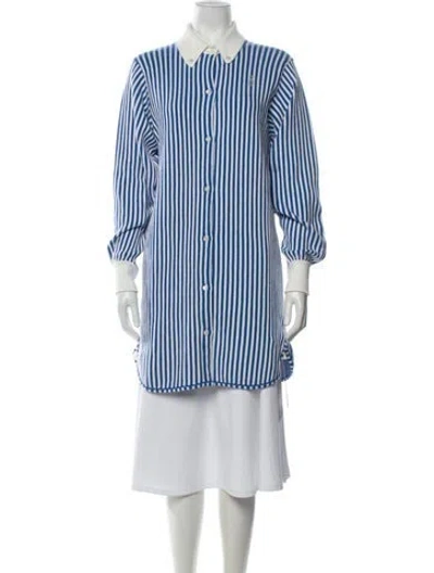 Pre-owned Barrie Striped Long Sleeve Button-up Top In Blue/white