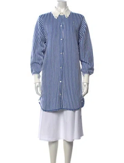 Pre-owned Barrie Striped Long Sleeve Button-up Top In Blue/white