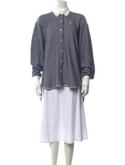 Pre-owned Barrie Striped Long Sleeve Button-up Top W/ Tags In Blue