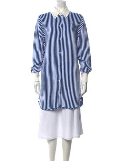 Pre-owned Barrie Striped Long Sleeve Button-up Top W/ Tags In Blue/white