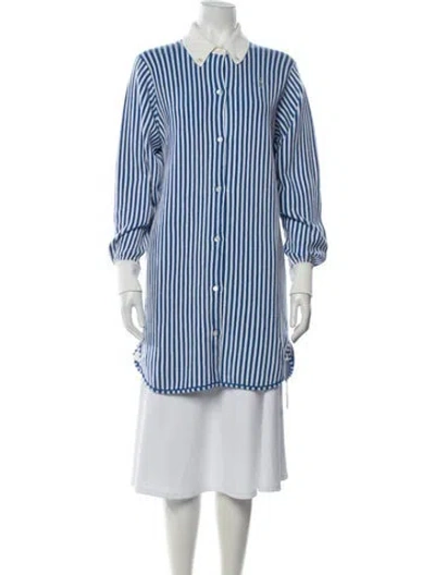 Pre-owned Barrie Striped Long Sleeve Button-up Top W/ Tags In Blue/white