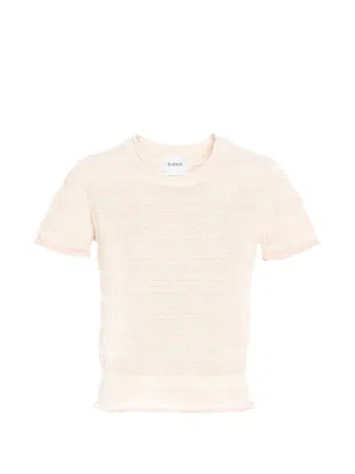 Barrie Striped Top In Embossed Knit In Neutral