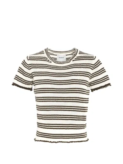Barrie Striped Top In Embossed Knit In White
