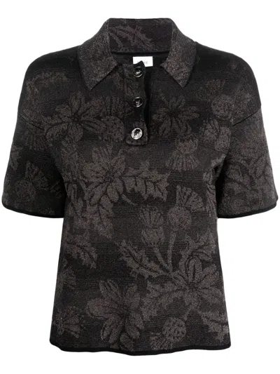 Barrie Floral-jacquard Short-sleeve Lurex T-shirt In Black