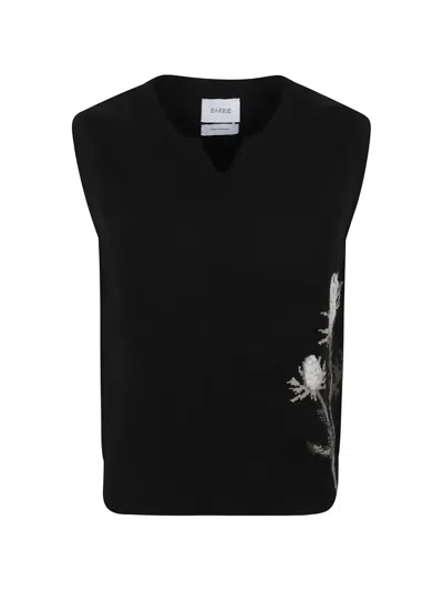 Barrie Thistle-intarsia Notched-neck Top In Black