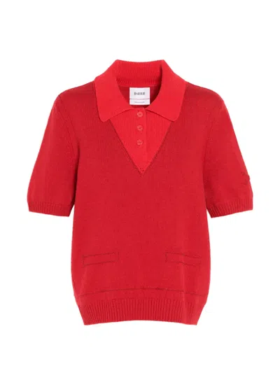 Barrie Topstitched Cashmere Polo Shirt In Red