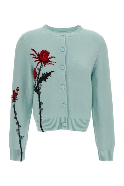 Barrie Turquoise/multicolor Thistle Motif Cashmere Cardigan In Green