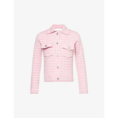 Barrie Womens Cherry Blossom Houndstooth-pattern Cashmere And Cotton-blend Jacket