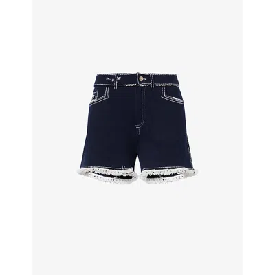Barrie Frayed-detail Knitted Shorts In Nero Navy / Niveous 221