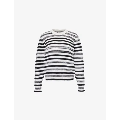 Barrie Womens  Loch Ripples Striped-print Cotton And Cashmere-blend Jumper In Niveous / Black