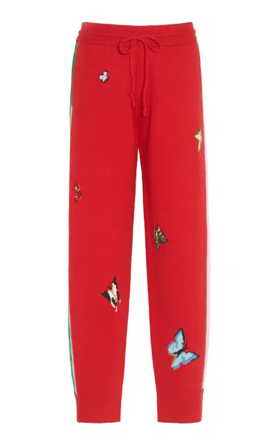 Barrie X Damien Hirst Butterflies Cashmere Straight-leg Pants In Red