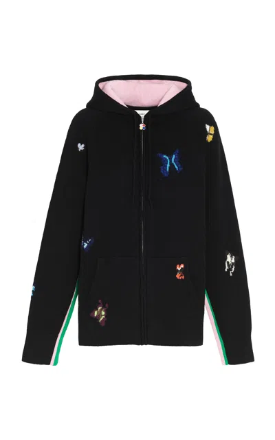 Barrie X Damien Hirst Butterflies Zip-up Cashmere Hoodie In Black