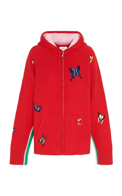 Barrie X Damien Hirst Butterflies Zip-up Cashmere Hoodie In Red