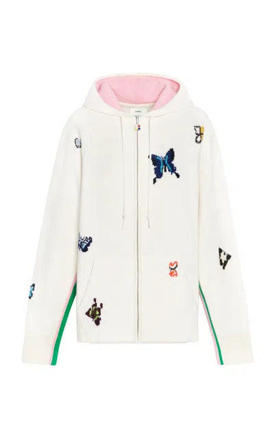 Barrie X Damien Hirst Butterflies Zip-up Cashmere Hoodie In White