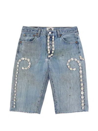 Barriers Cowrie Shell Denim Shorts In Blue