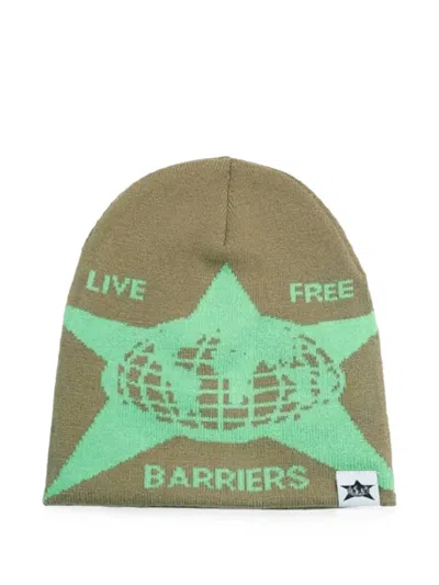 Barriers Live Free Intarsia-knit Beanie In Green