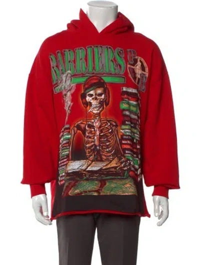 Pre-owned Barriers Worldwide Graphic Print Crew Neck Hoodie In Red