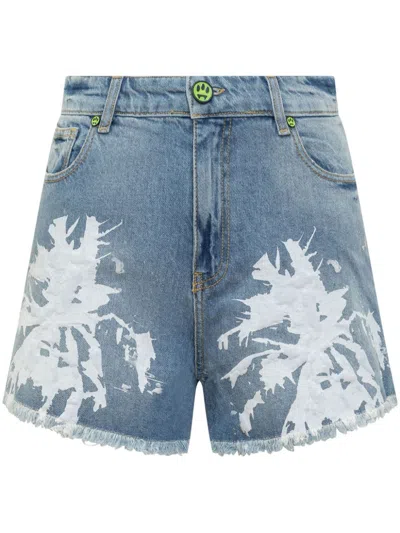 BARROW ABSTRACT-PATTERN PRINT DENIM SHORTS