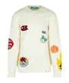 Barrow White Sweater With Embroidered Patches In Multi