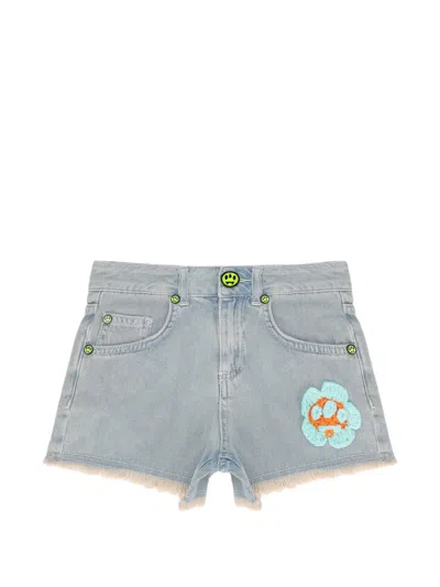 Barrow Kids' Appliqué Frayed Shorts In Blue