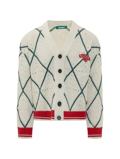 Barrow Argyle-knit Logo-patch Cardigan In Neutrals