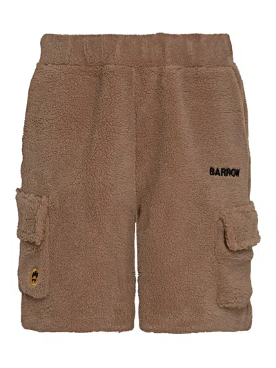 Barrow Beige Fleece Cargo Shorts With Logo In Brown