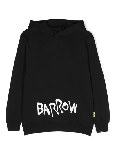 Barrow Kids' Bear-print Cotton Hoodie In Black