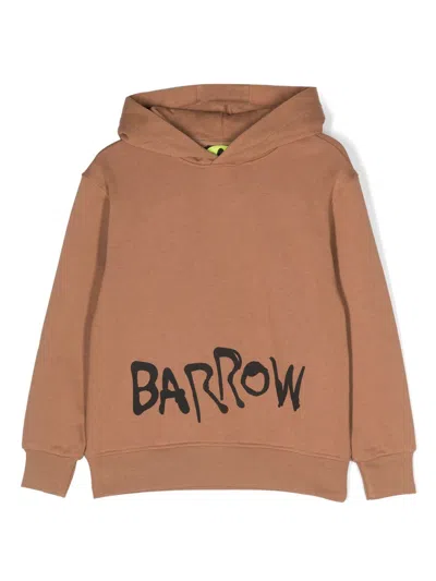 Barrow Kids' Bear-print Cotton Hoodie In Brown
