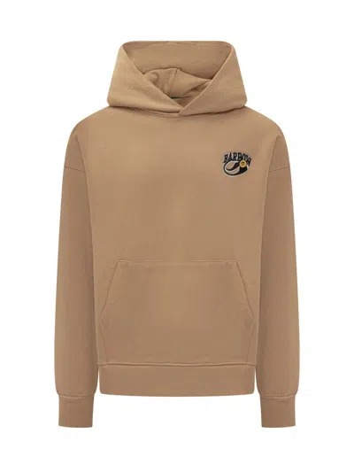 Barrow Beige Logo Embroidered  Hoodie In Brown