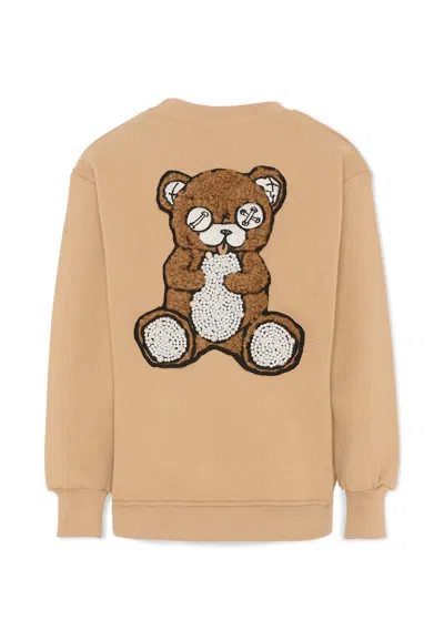 Barrow Kids' Beige Sweatshirt For Girl With Bear In Gold