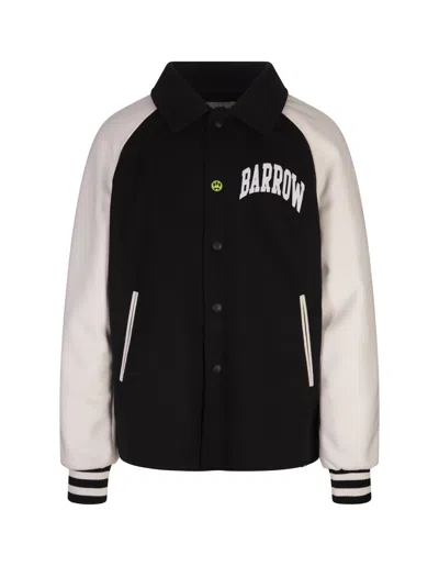 Barrow Black And White Bomber Jacket With Smile And Logo Lettering In Nero