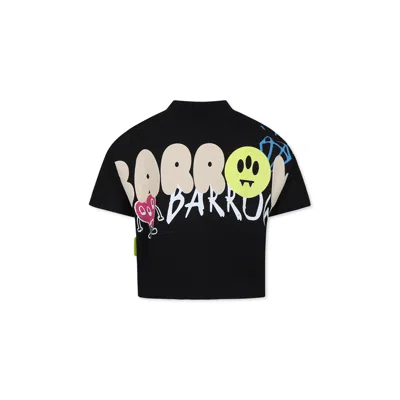 Barrow Kids' Black Crop T-shirt For Girl With Smiley And Logo