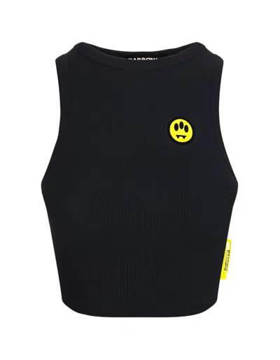 Barrow Black Crop Top With Logo In Blue