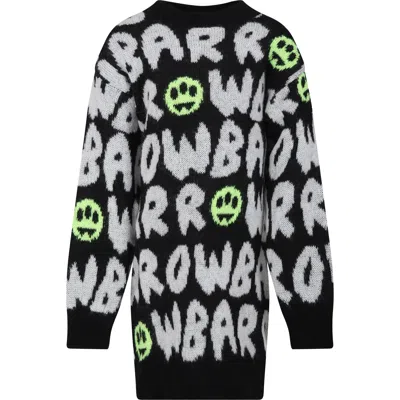 Barrow Kids' Intarsia-knit Crew-neck Dress In Black