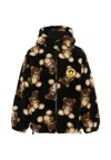 Barrow Black Faux Fur Coat For Kids With Logo In Multi
