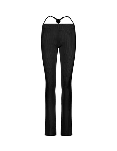 BARROW BLACK RIBBED LEGGINGS WITH LOGO DETAIL